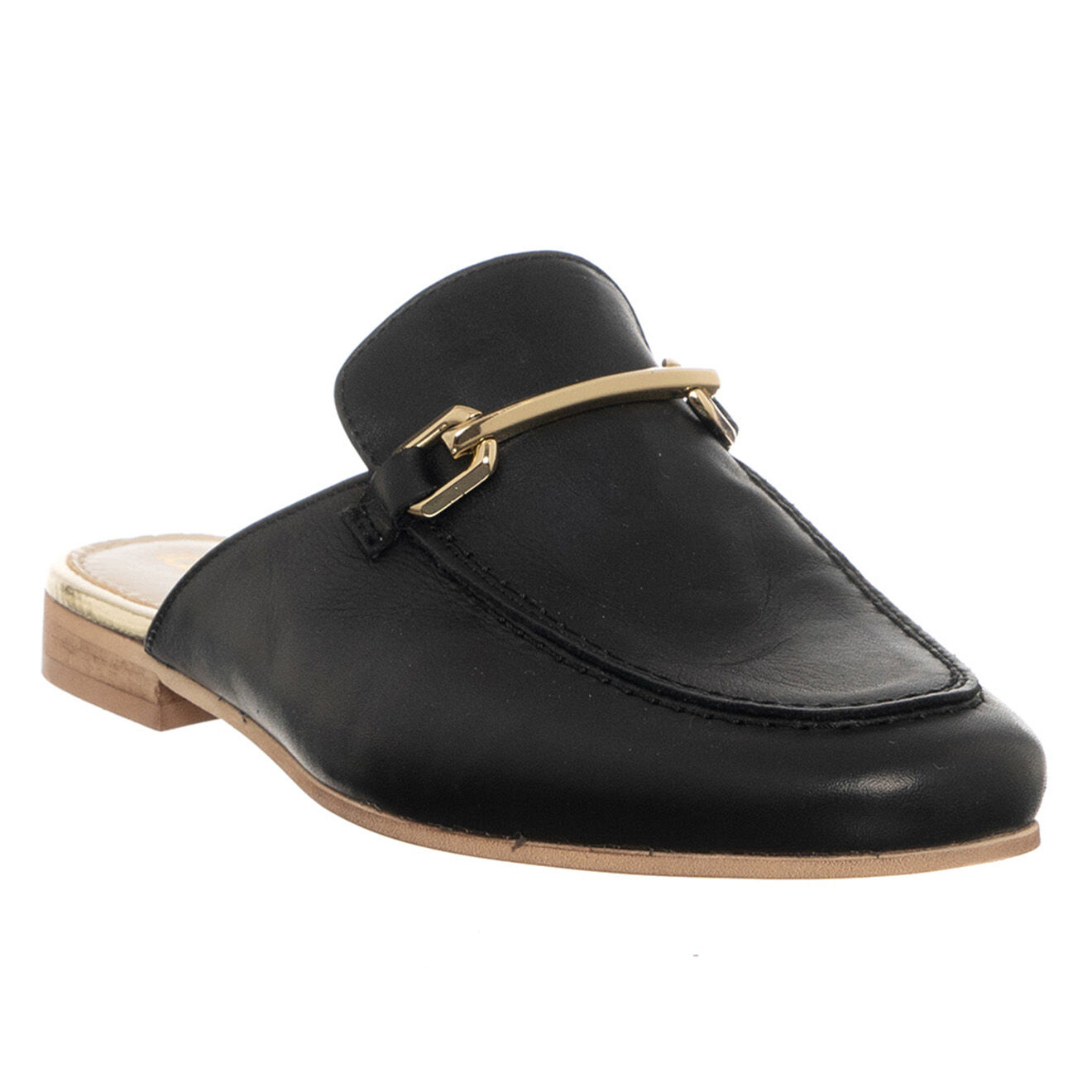Loretta Pettinari Mules en Cuir Sava noir/doré