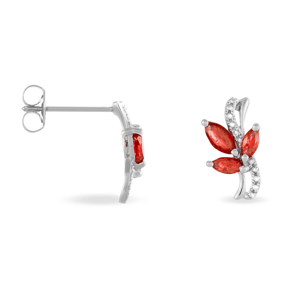 Boucles D'oreilles Puces Angie Or Blanc Diamant Et Rubis