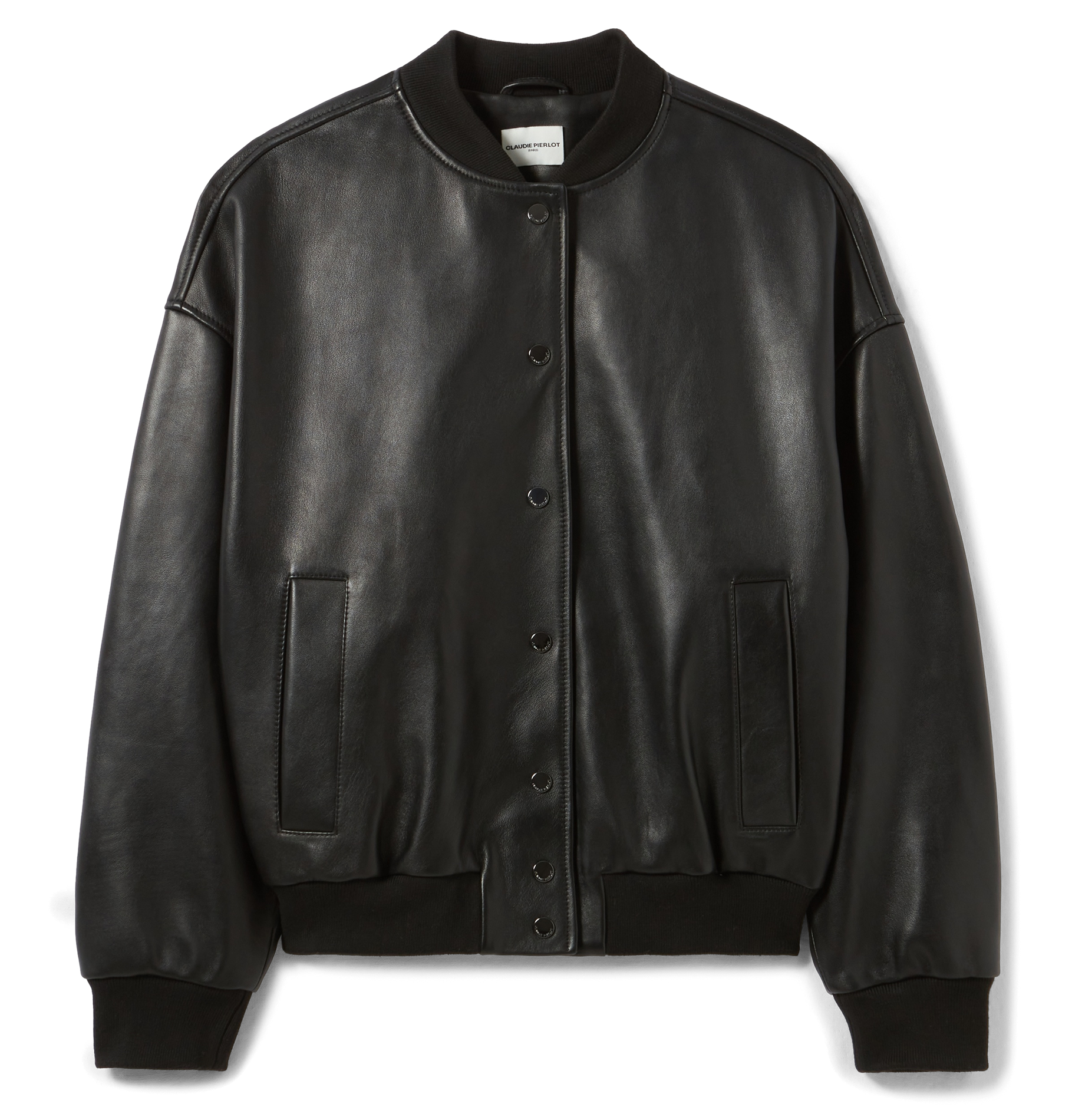 Blouson oversize col teddy en cuir | Noir