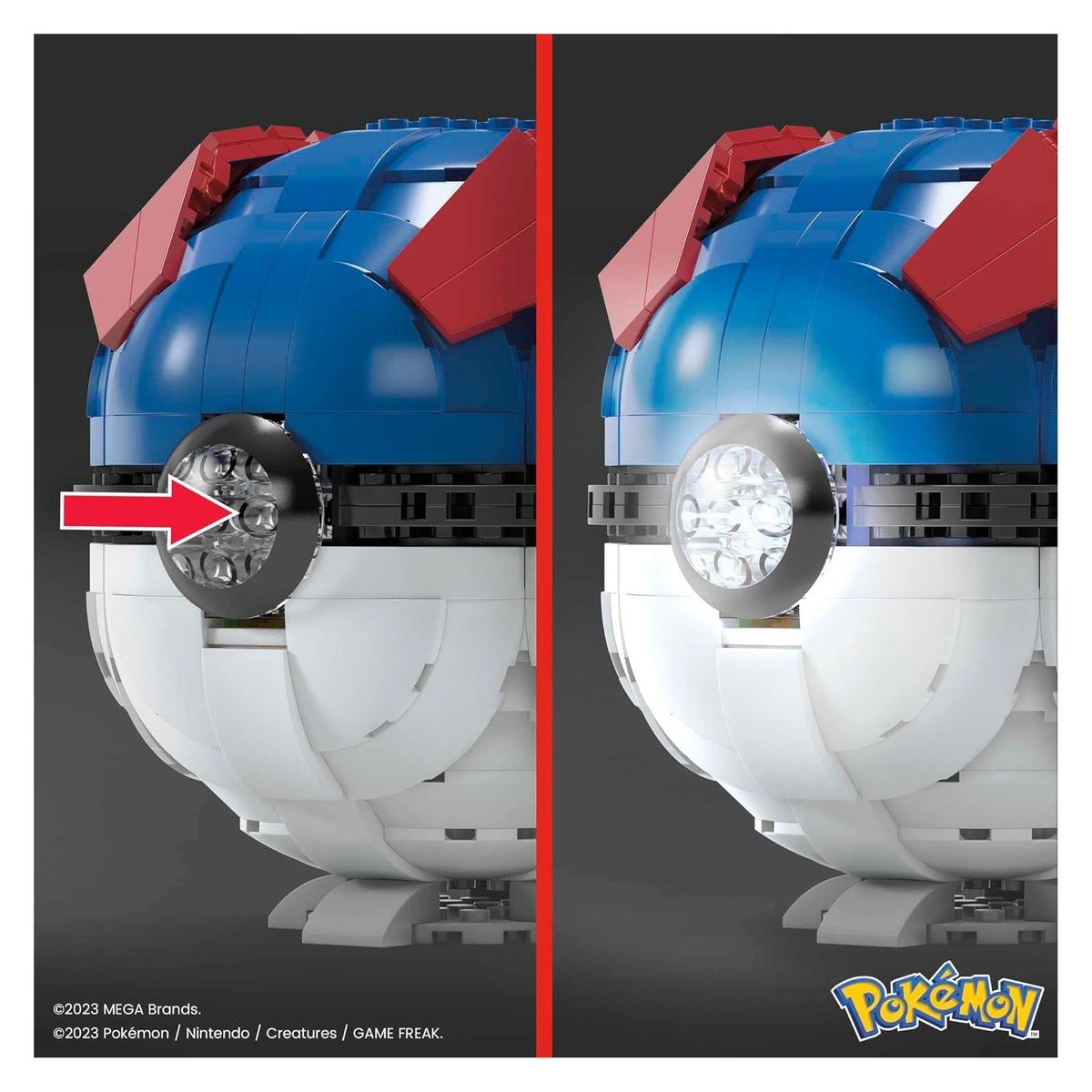 Mattel HMW04 - Mega - Pokémon - Superball mit Lichtern, 300 Teile