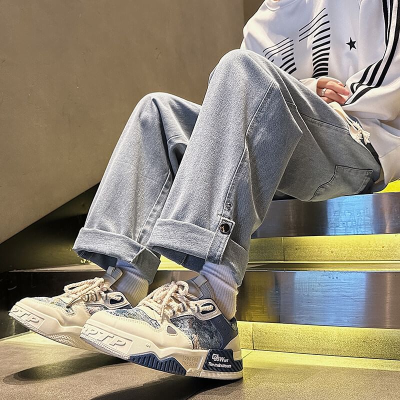 Ayuyel - Jeans met trekkoord en wijde pijpen en opgerolde zoom