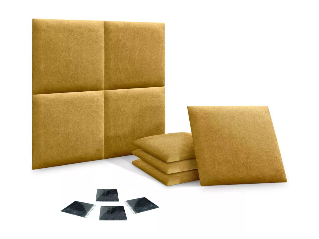 DHOME Lot de 8 Panneaux Rembourrés en Tissu Aqualine Autocollants pour Mur Acoustiques Absorbants Protection contre les Chocs (Moutarde, 60x60cm, x8)