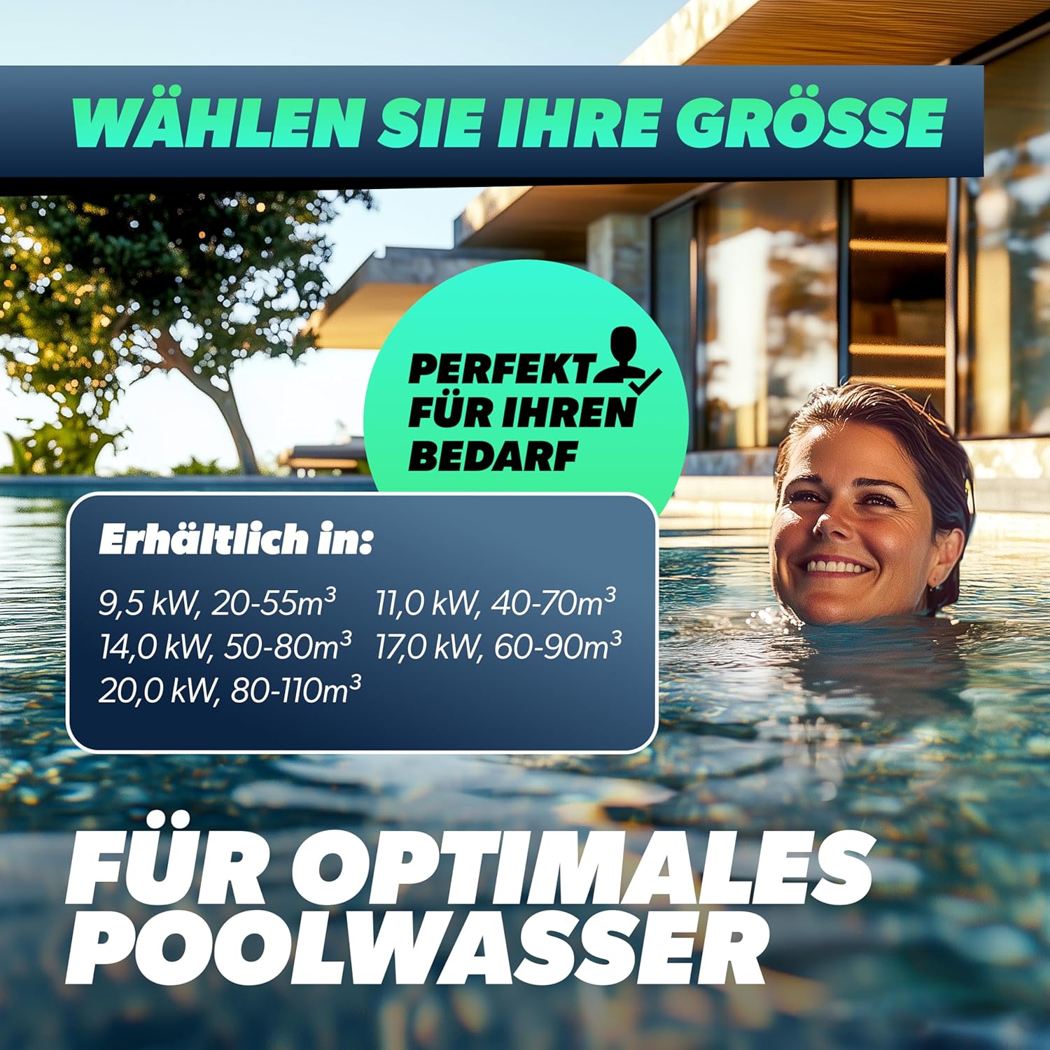 poolomio® Wärmepumpe Pool 50-80m³ | Effiziente Full Inverter Wärmepumpe Invermo 14 kW mit Smarter App-Steuerung | Ultra leise Poolheizung mit Smarter App-Steuerung (14.000 Watt, COP 15)