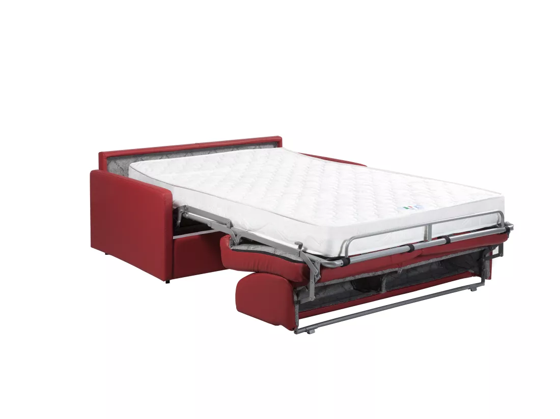 Canapé 3 places convertible express en simili rouge - Couchage 140 cm - Matelas 22 cm CALIFE