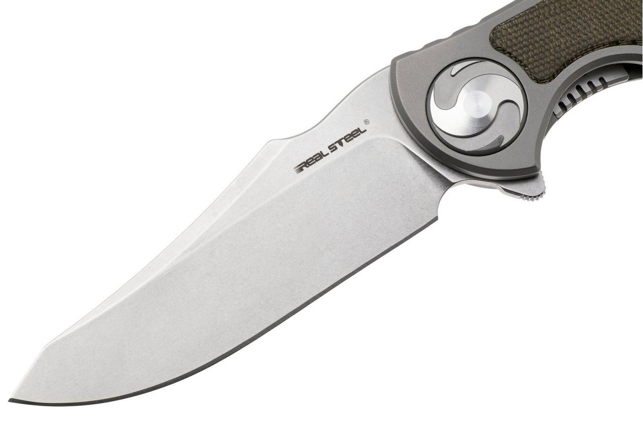 Real Steel Exorcist 9412GM, Stonewashed CPM S35VN, Sandblasted Titanium, Green Micarta Inlay zakmes, Carson Huang design