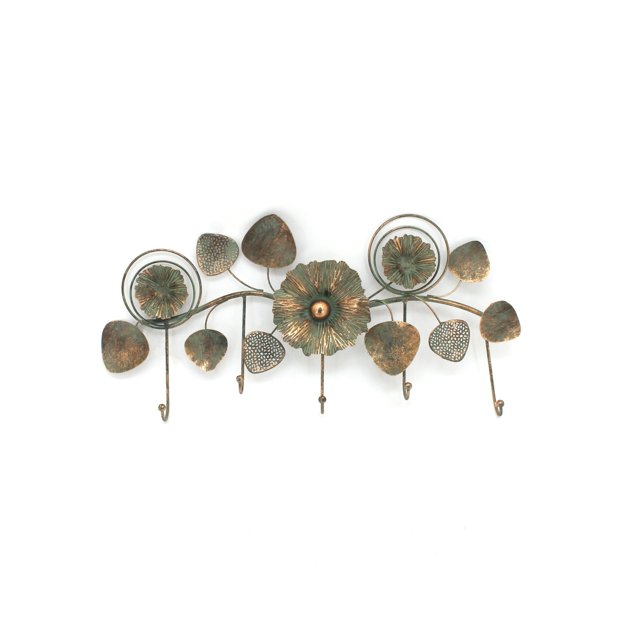 5er Wandhaken 'Blumen', antik gold, B 70,5 cm, H 32,5 cm, L 6 cm von fischer's lagerhaus