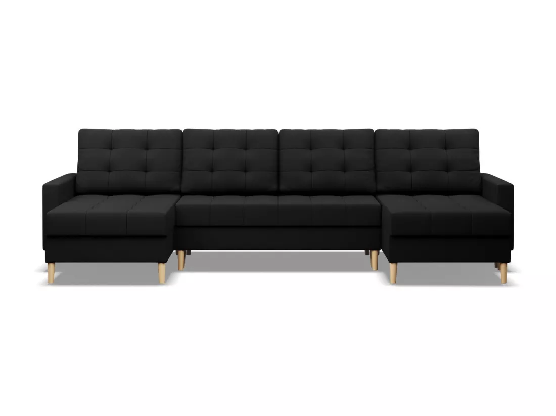 Canapé d'angle en U avec fonction sommeil, 2 méridiennes, Noir