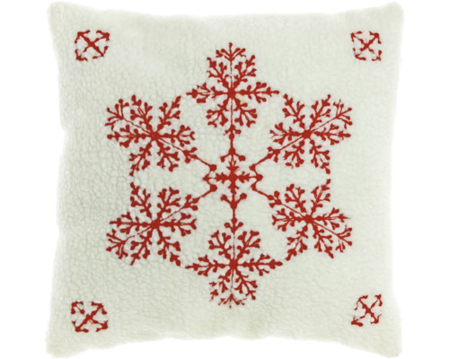 Carol Snowflake Winter Teddy Kussen, rood en wit, 45x45 cm