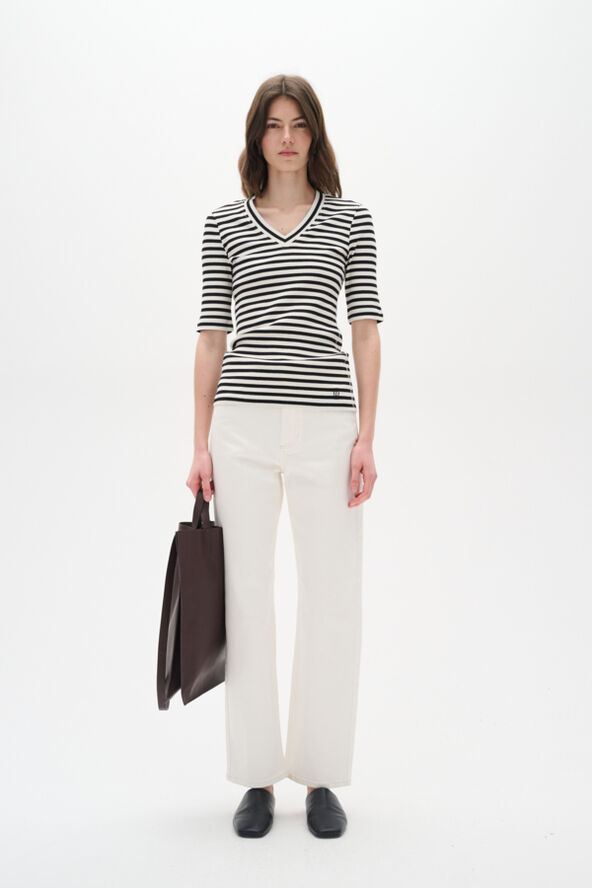 InWear DagnaIW Striped V T-Shirt Black / whisper white