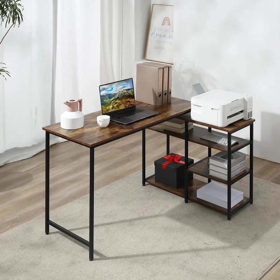 HOMCOM Schreibtisch Platzsparend, L-Form, Langlebig Braun, Schwarz