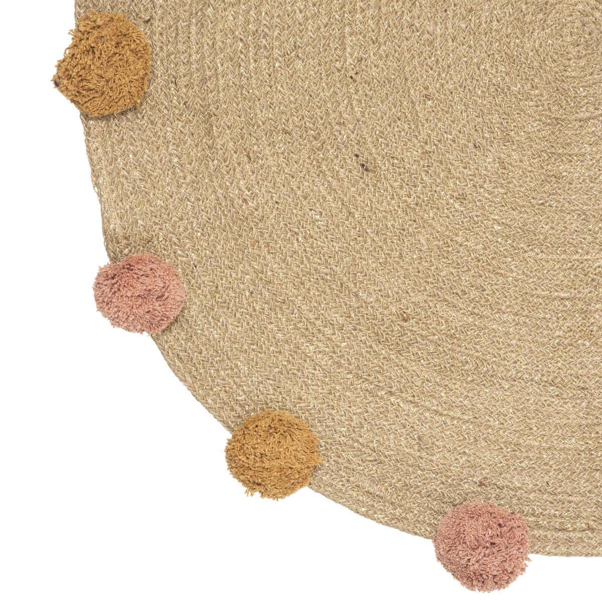 TAPIS JUTE LUREX ET POMPONS