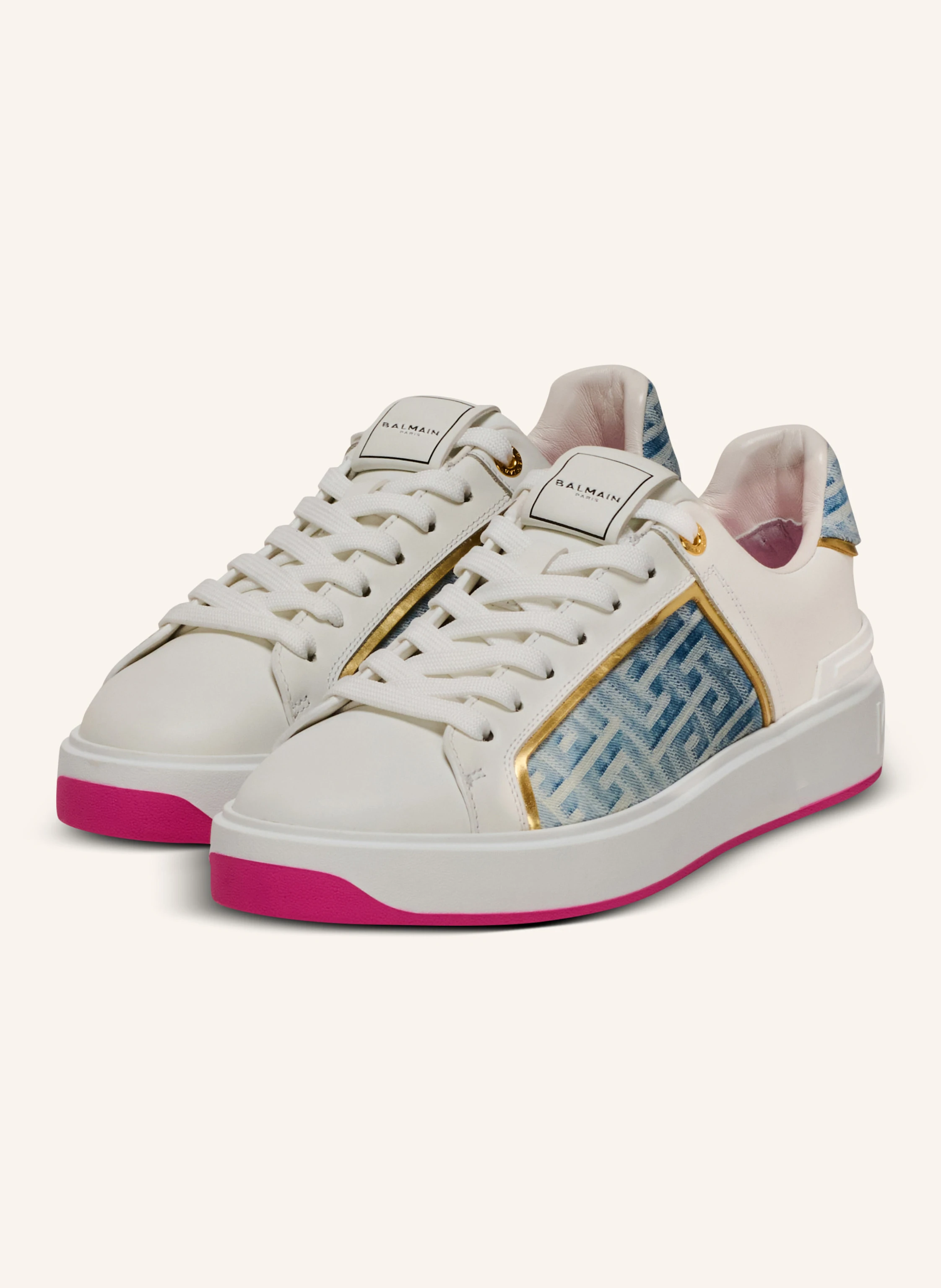 BALMAIN Sneakers B-Court aus Leder und Denim