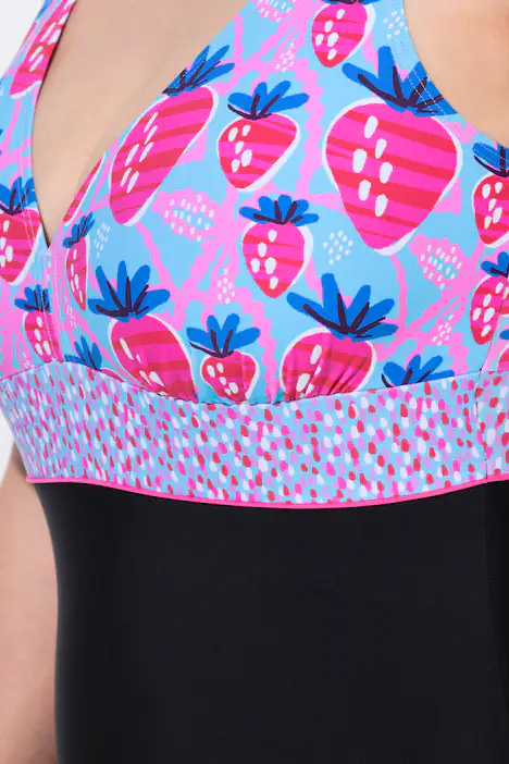 Badeanzug, Erdbeeren, Zierband, Softcups, recycelt, schwarz