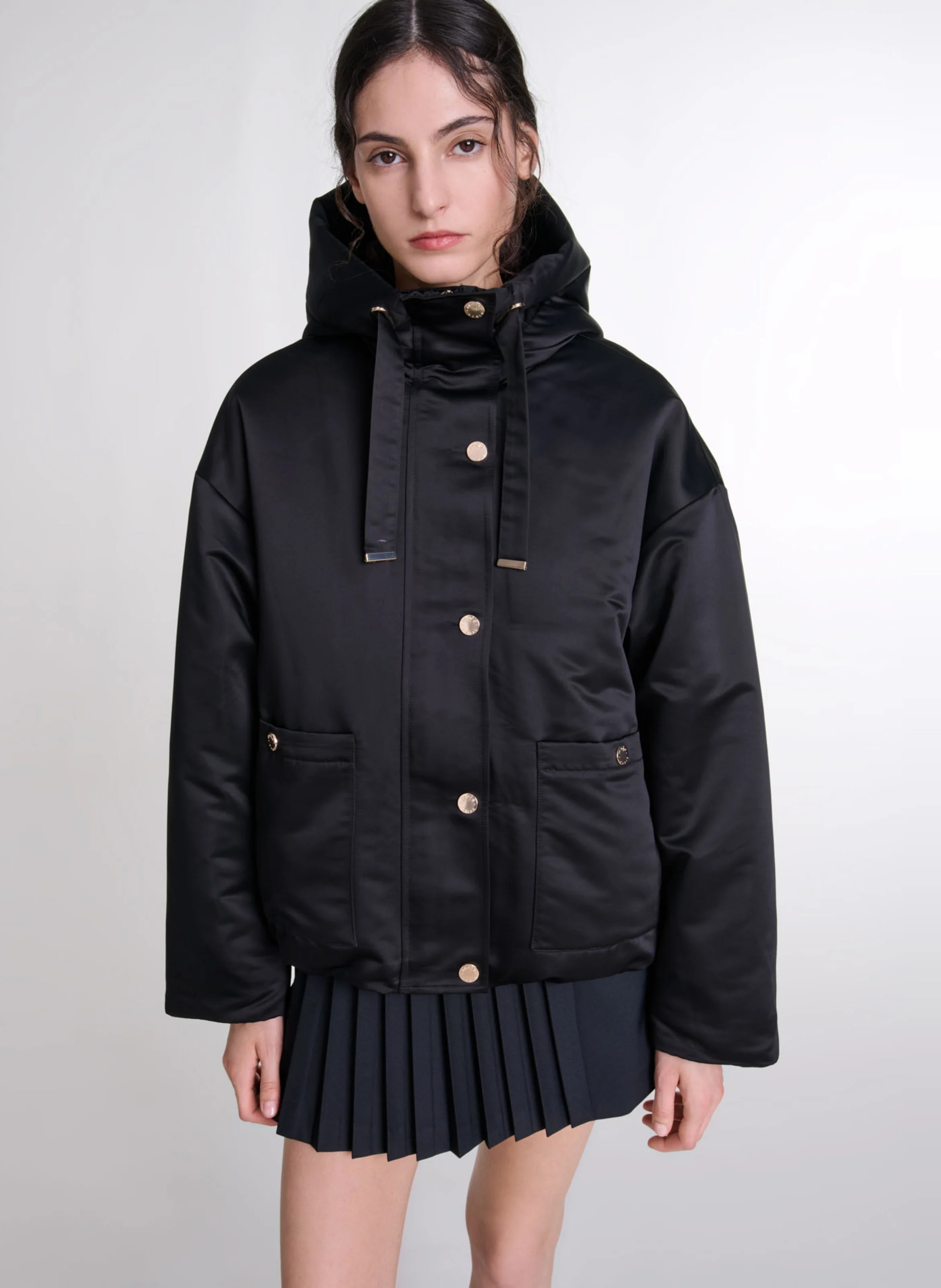Manteau court à capuche| Noir