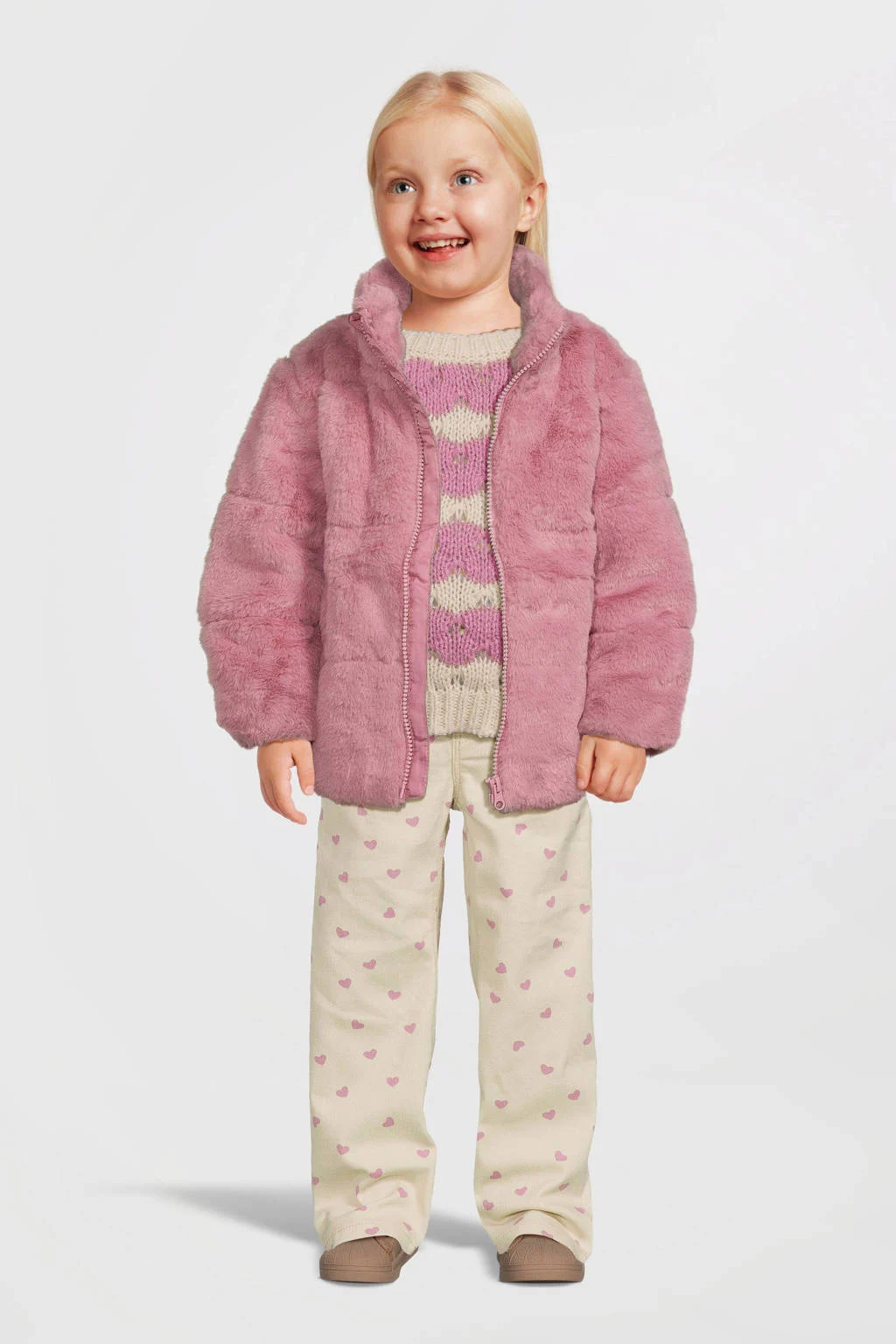 NAME IT gewatteerde imitatiebont winterjas NKFMILA roze