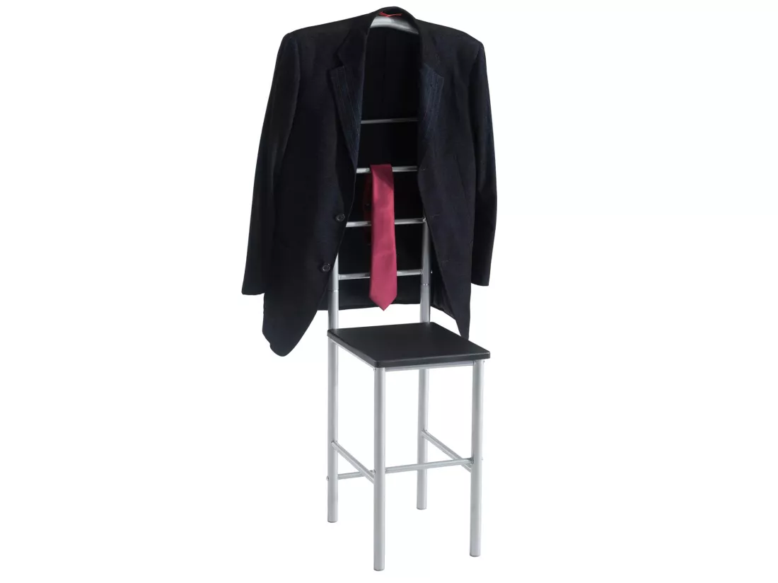 Lot de 2 valets de chambre JIVO chevalets de nuit portants pour vêtements, structure en métal argenté avec tablette en MDF noir mat