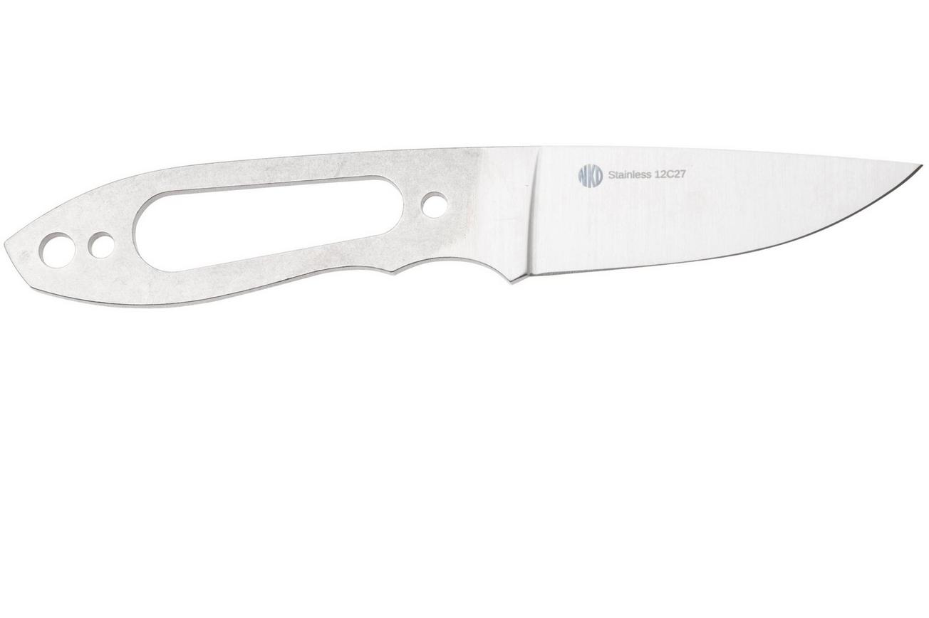 Nordic Knife Design Lizard 90 CB 5050, Satin Sandvik 12C27, Curly Birch, Brass Hardware, vaststaand mes, bouwpakket