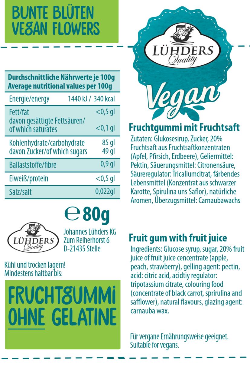 LÜHDERS - Bunte Blüten Fruchtgummi, vegan