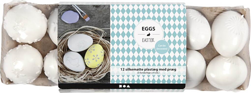 Æg - Præget Mønster - H 6 CM - Hvid - 12 Stk