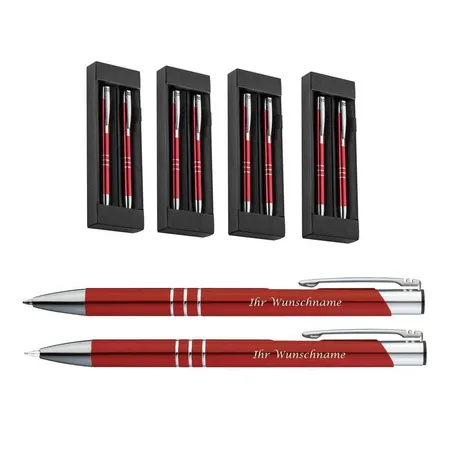 Macma Metall Schreibset, Kugelschreiber + Druckbleistift, Farbe: rot, 5 Stück