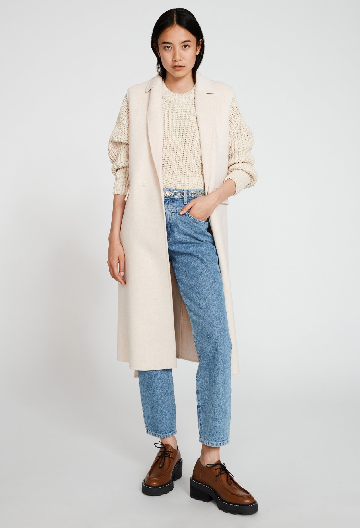 Manteau vanille laine sans manche