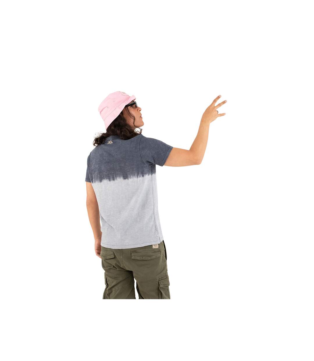 T-shirt à col effet tie and die dégradé V homme Ron en coton