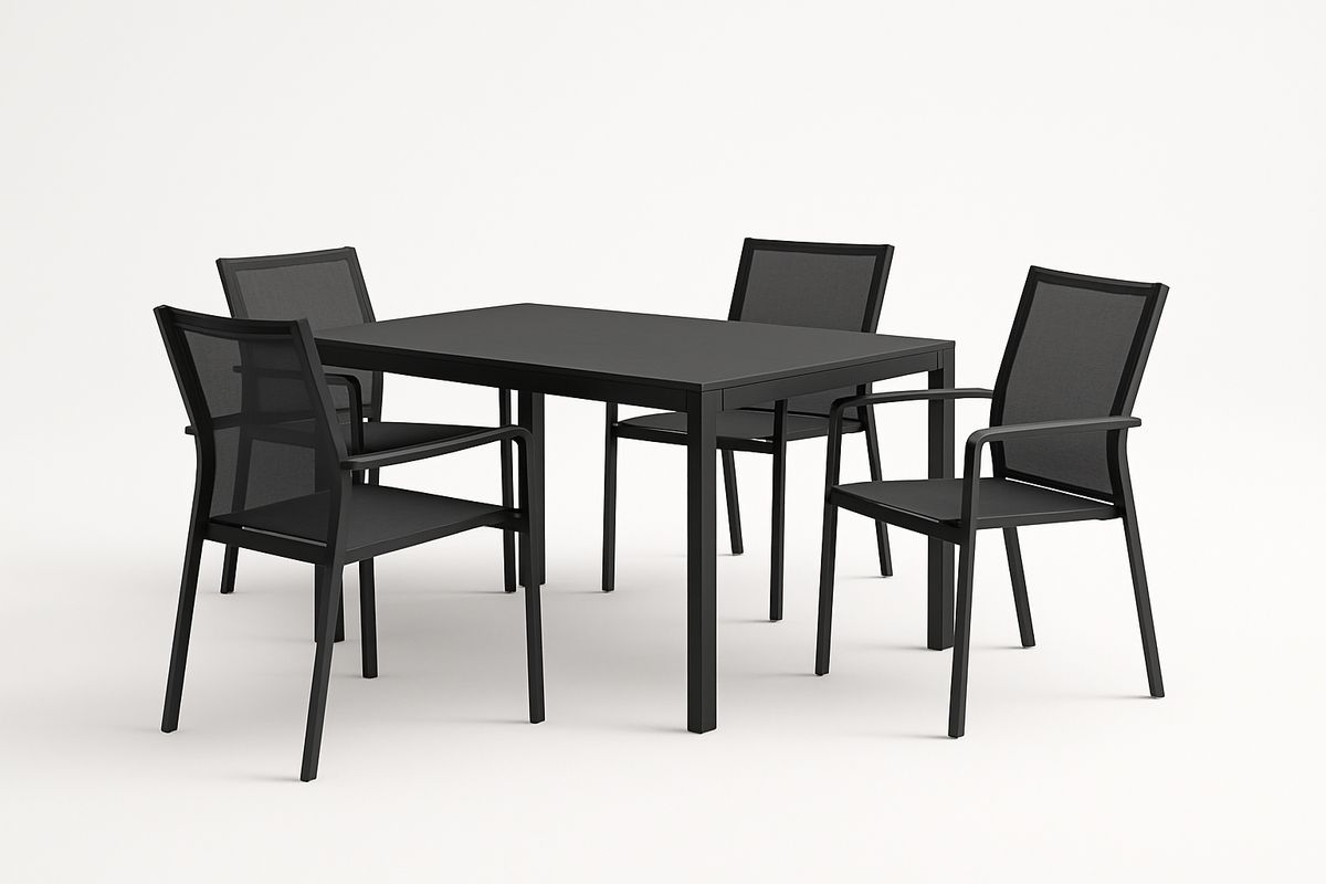 5-teiliges Esstisch Set Aluminium Textilene Schwarz