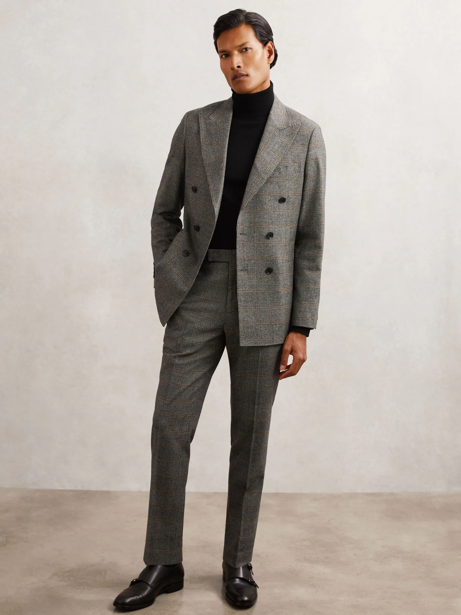 Reiss Jenson Wool Double-Breasted Check Suit Blazer Slim-Fit