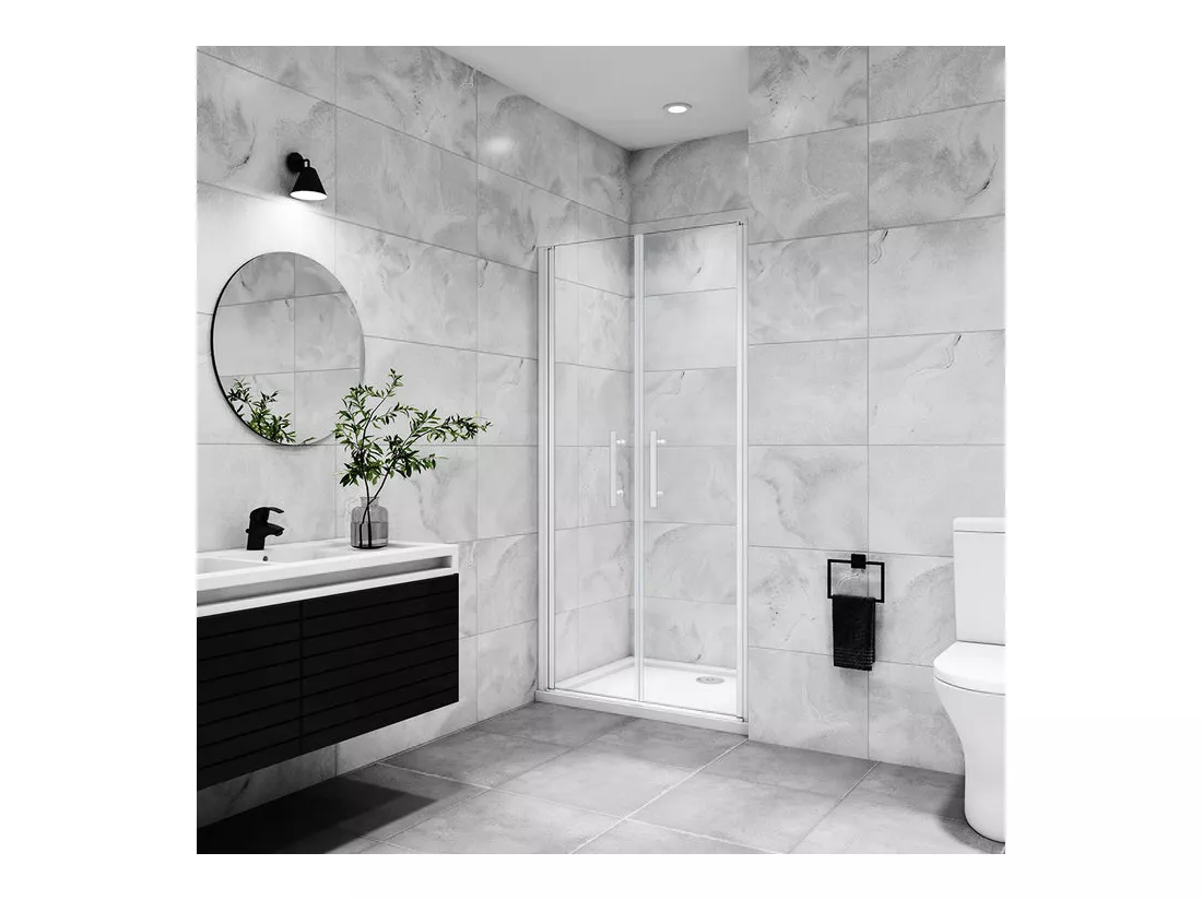 Porte de douche battante 110x180cm profilé blanc en 5mm verre anticalcaire porte de douche Hauteur 180cm Installation en niche