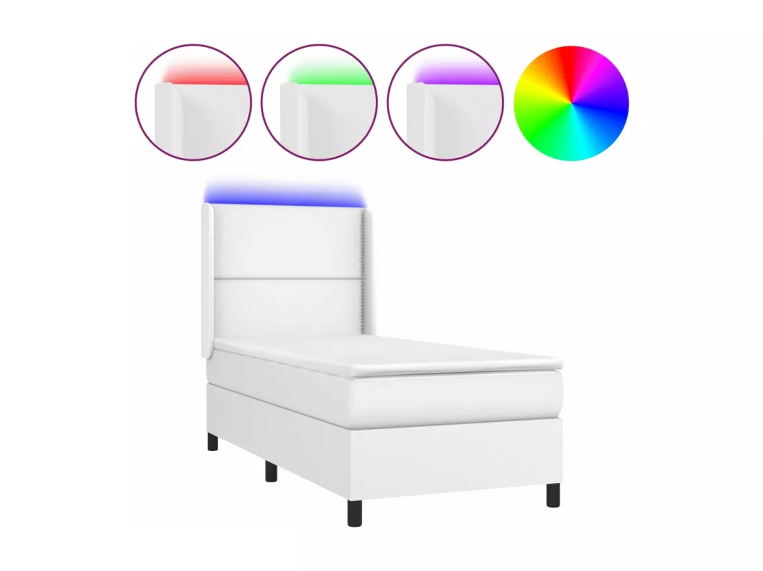 Sommier tapissier et matelas et LED Blanc 100x200 cm Similicuir