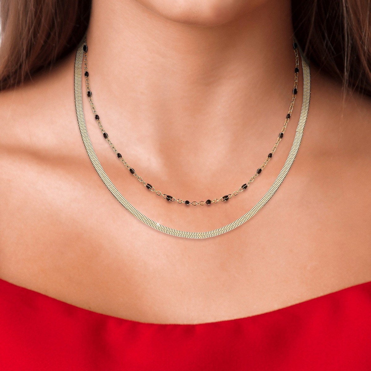 Lot de 2 colliers SC Bohème en Acier Finement doré