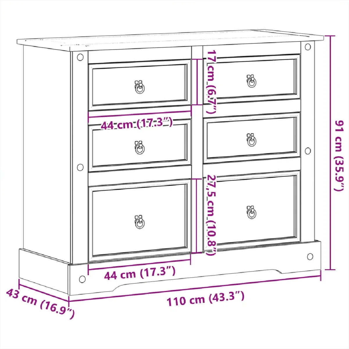 vidaXL Commode Corona - Bois de pin massif - 110x43x91 cm