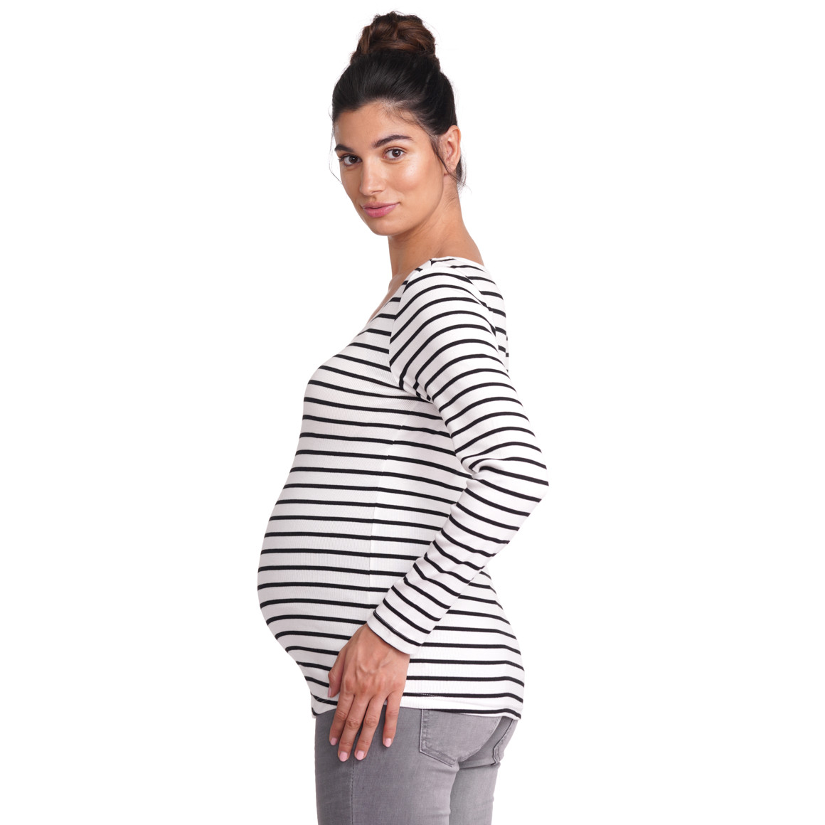Gina Mama Damen Umstands-Langarmshirt im Ringel-Look weiss / schwarz