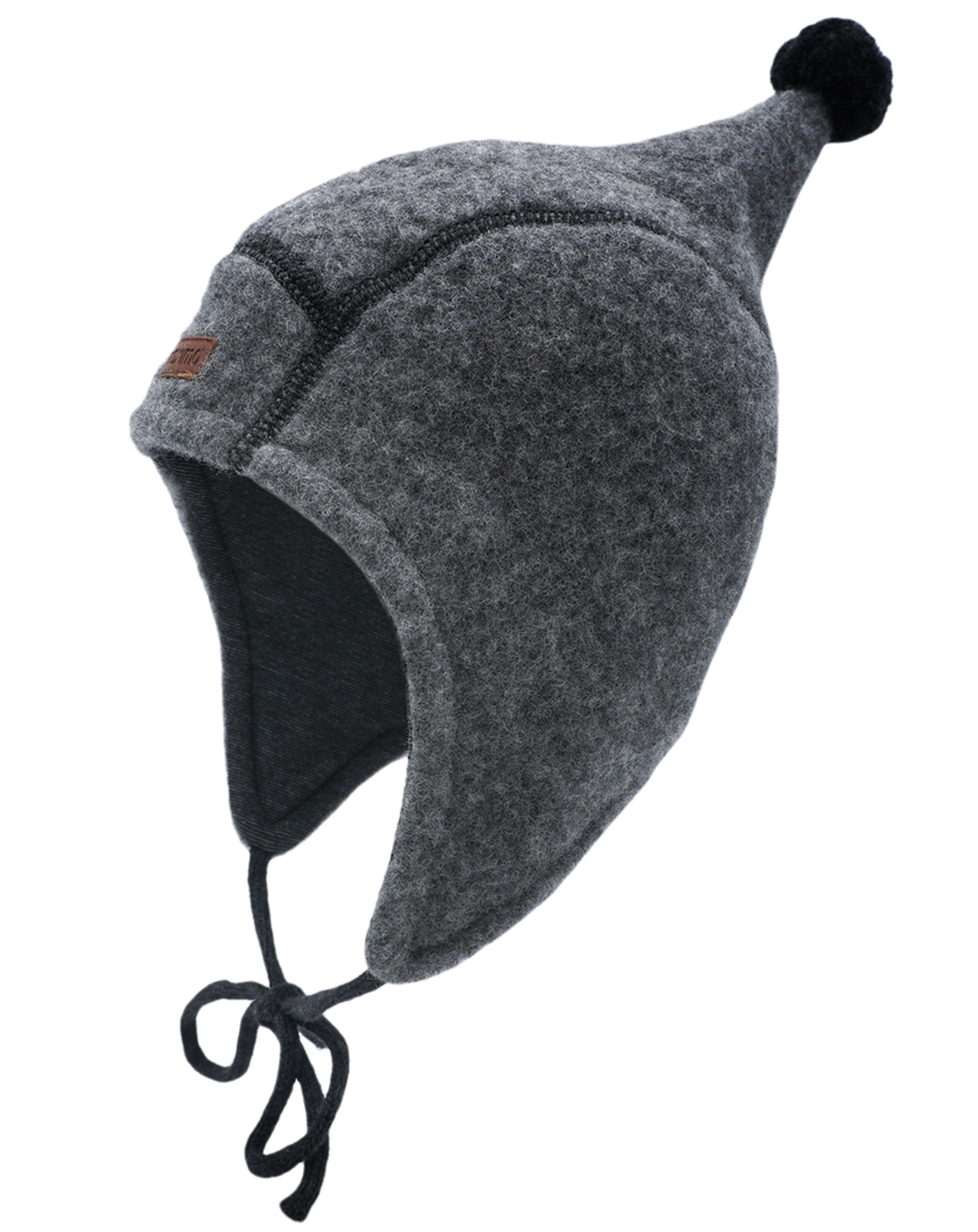 Wollfleece-Mütze WINTER mit Zipfel in mittelgrau/carbonschwarz