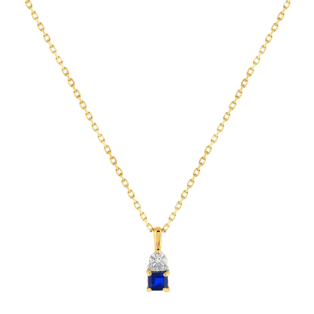 Collier or 375 2 tons saphir et diamant 45 cm avec anneau de raccourcissement à 42 cm