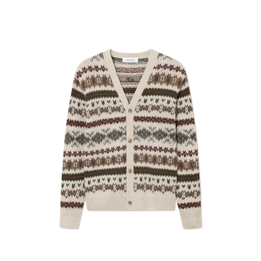 Les Deux Hordur Fair Isle Cardigan, Light Desert Sand/Coffee Brown, XL