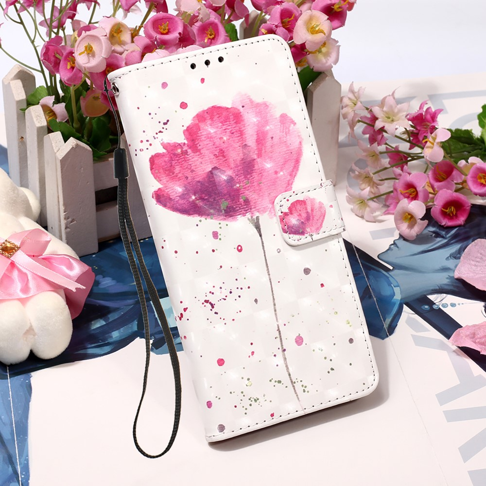 Samsung Galaxy S22 5G Leder Tasche Flipcase mit Kartenfach   Handschlaufe - Pink Flower