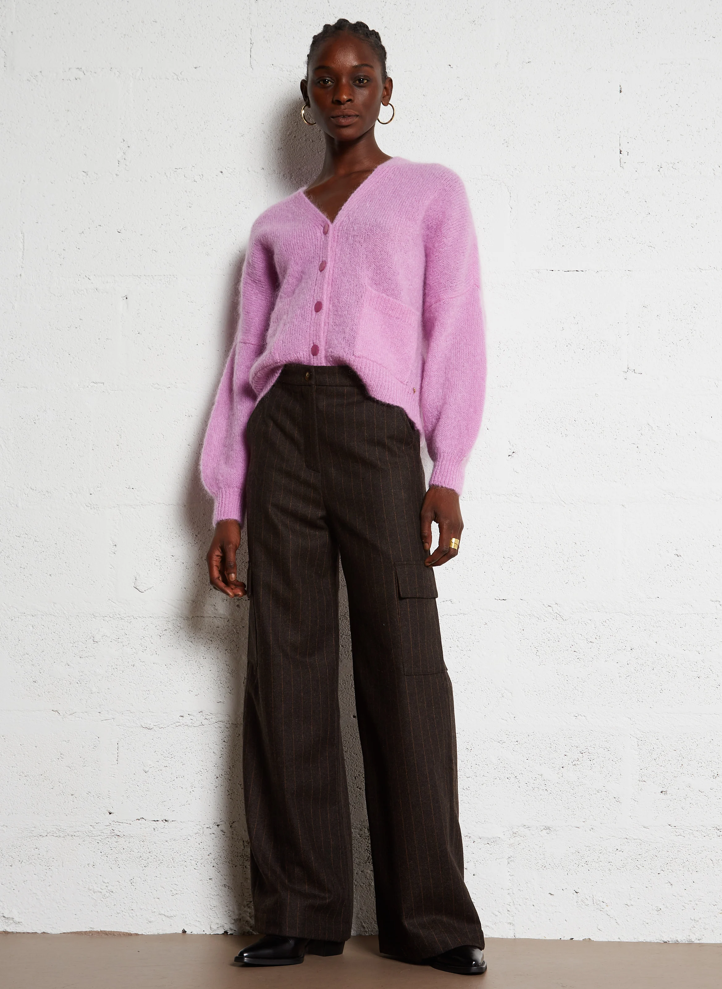 ALOUISE - Gilet col V droit en laine mélangée | Rose