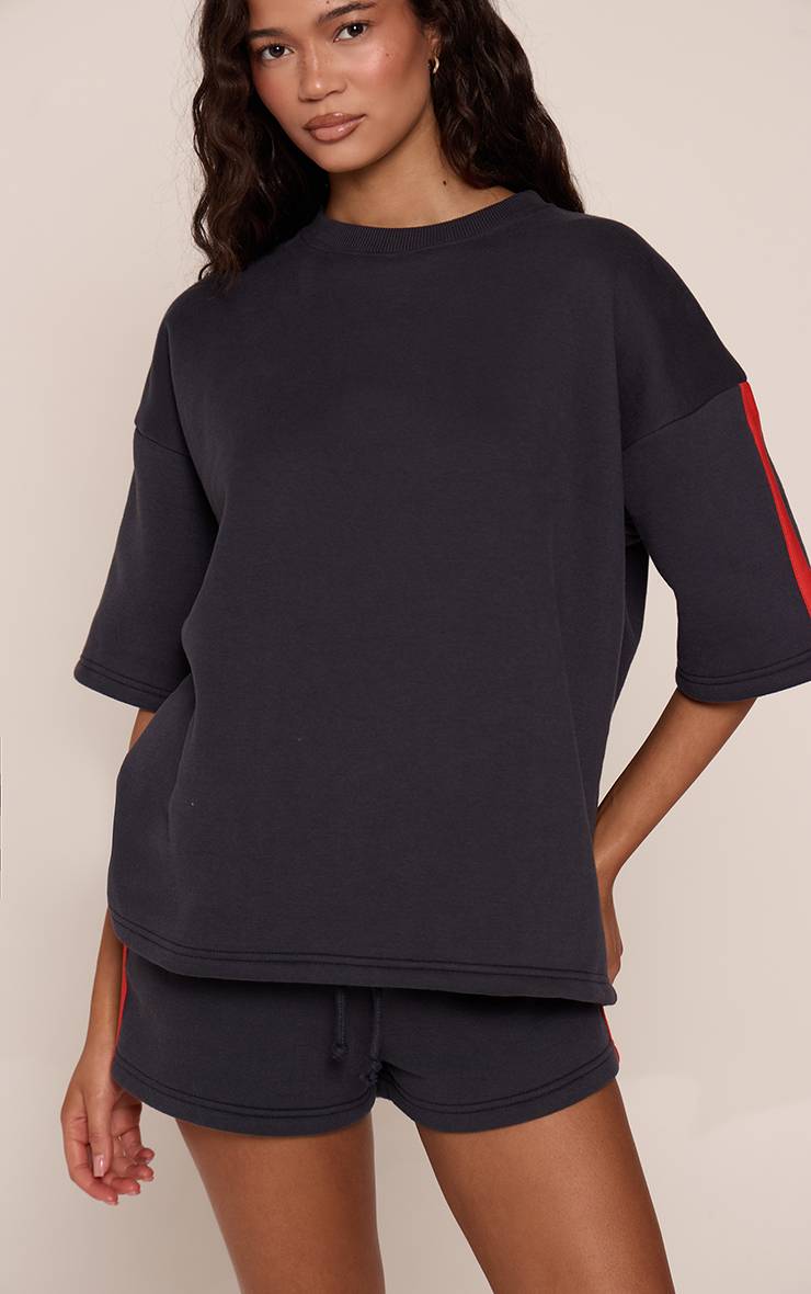 Bleu Marine T-shirt Sweat À Bandes Latérales