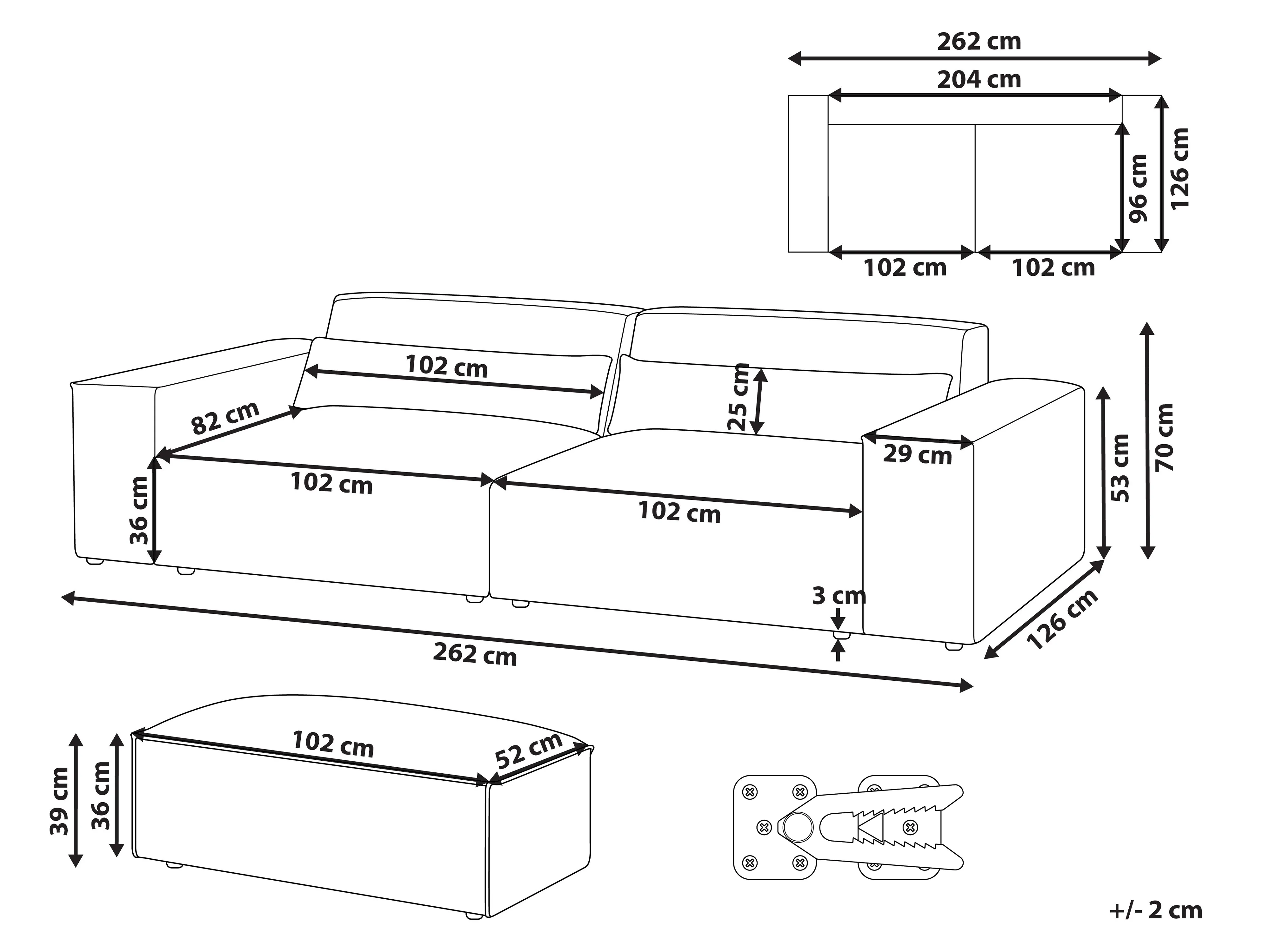 Modulaire bank 2-zits HELLNAR Bouclé Gebroken wit met ottomaan