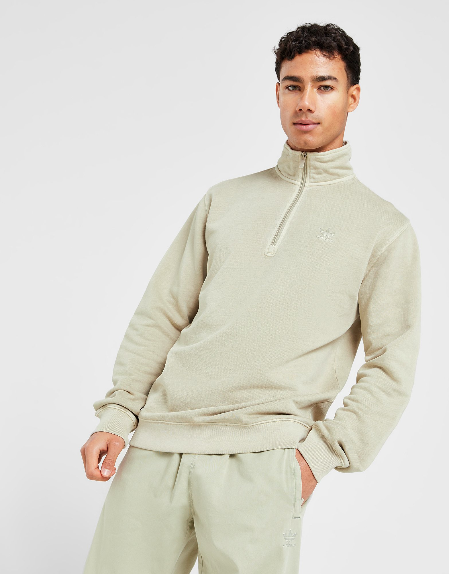 adidas Sweat-shirt ras-du-cou demi-zip teint Trèfle Essentials+