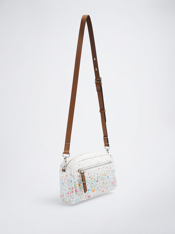 Bolsa de ombro com estampa floral - Off-White