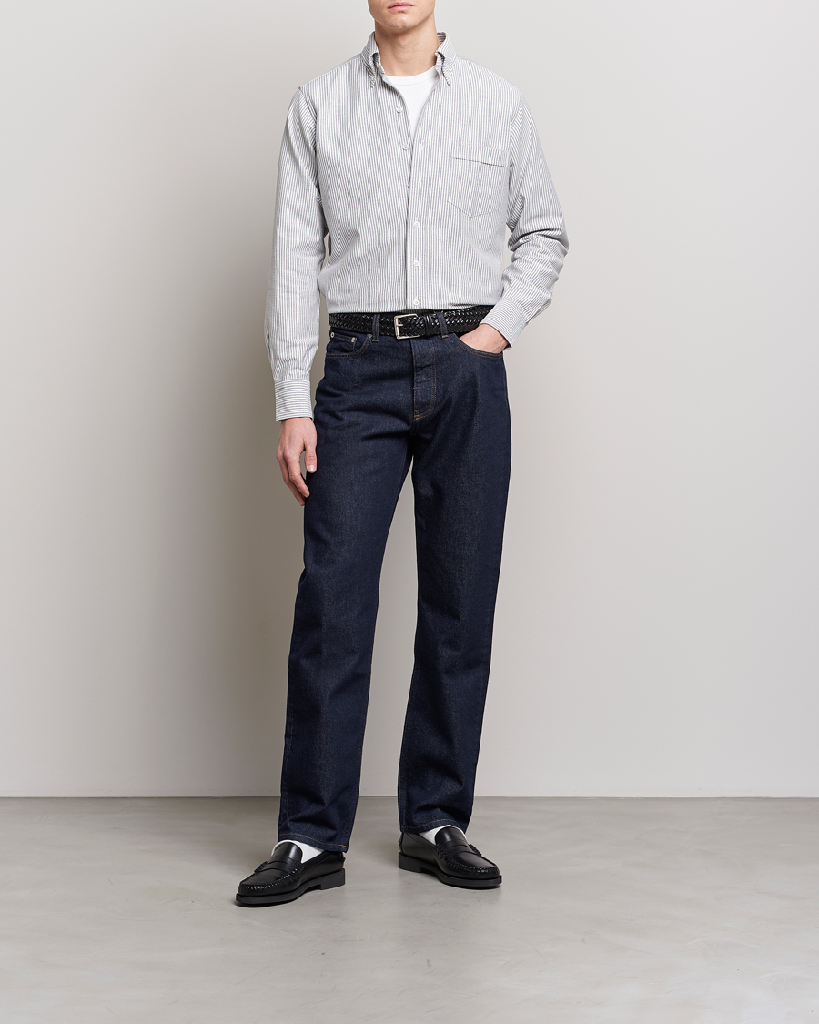 Drake's Striped Button Down Oxford Shirt Black