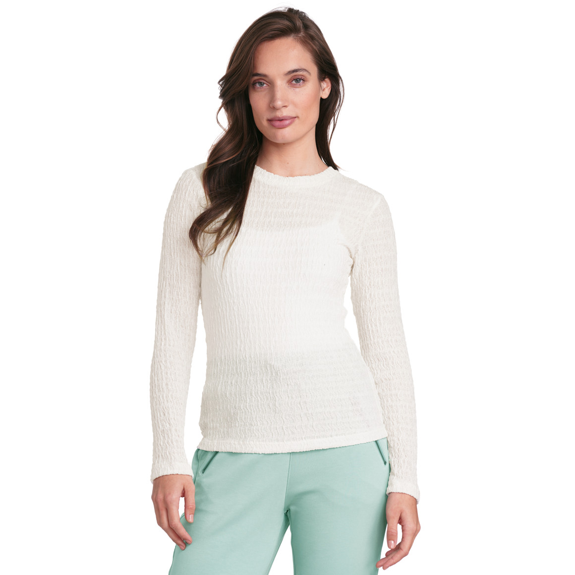 Gina Collection Damen Langarmshirt mit gekreppter Struktur weiss