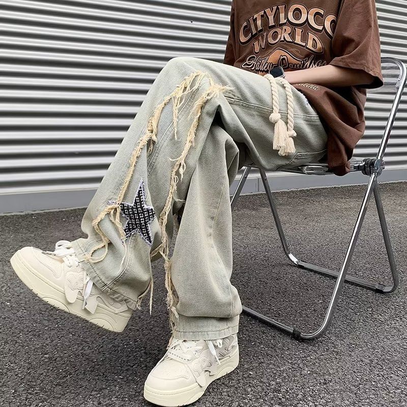 Cowpow - Hoge taille jeans met sterrenapplicatie en wijde pijpen
