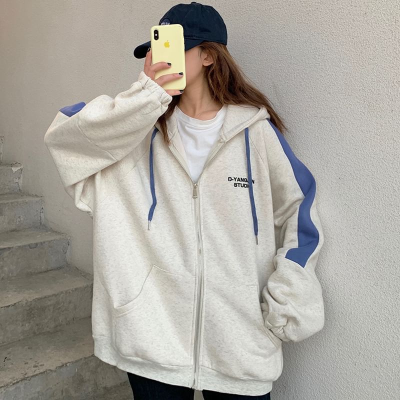 JVL - Hoodie met rits en kleurblokken met letters