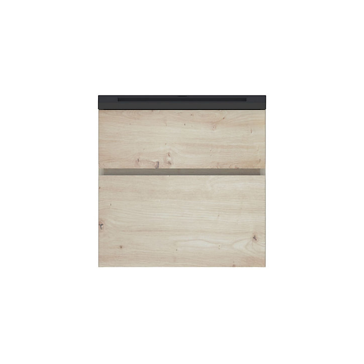Meuble sous-vasque à suspendre Calao aspect chêne artisan 60 cm + plan vasque en résine noir