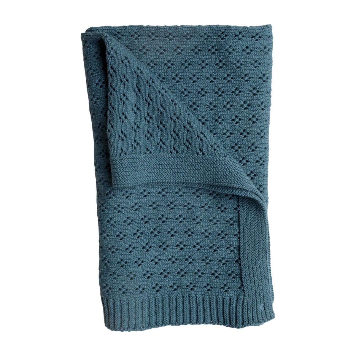 Couverture en tricot pointelle bleu Amande