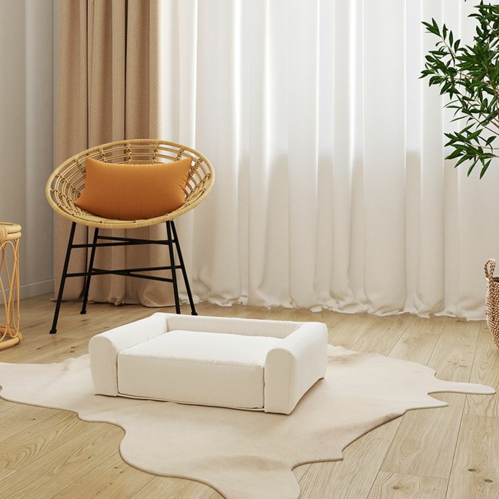 Panier pour chien leonard en tissu velours côtelé beige taille s
