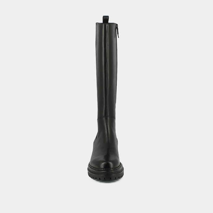 Bottes à bouts ronds et semelles crantées  en cuir noir